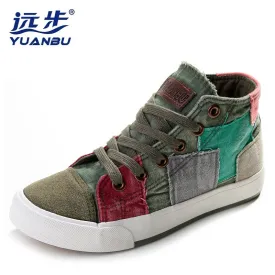 2017 women casual shoes women canvas shoes all match fashion colorant high lacing flat bottom vintage denim shoes for women