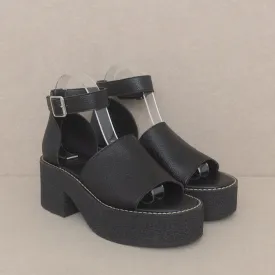 Black Faux Leather Platform Sandal