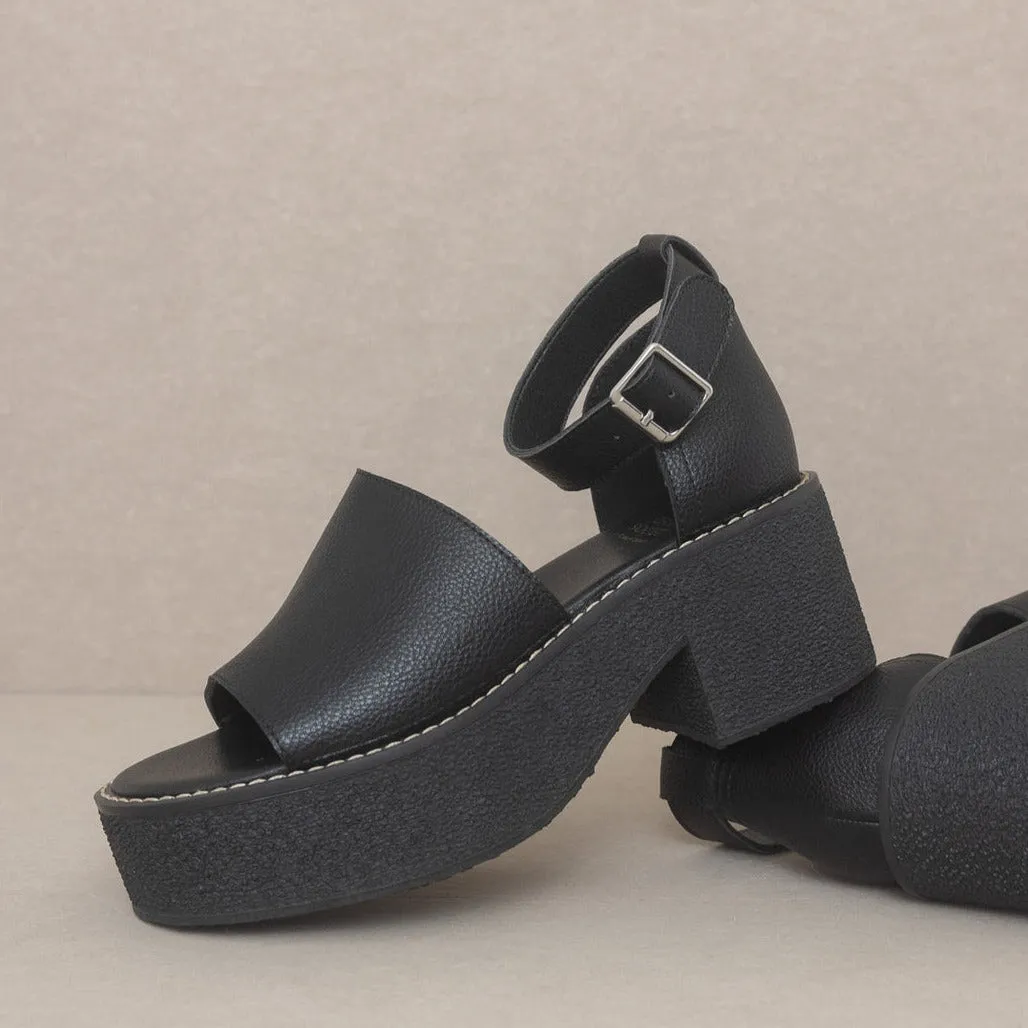 Black Faux Leather Platform Sandal