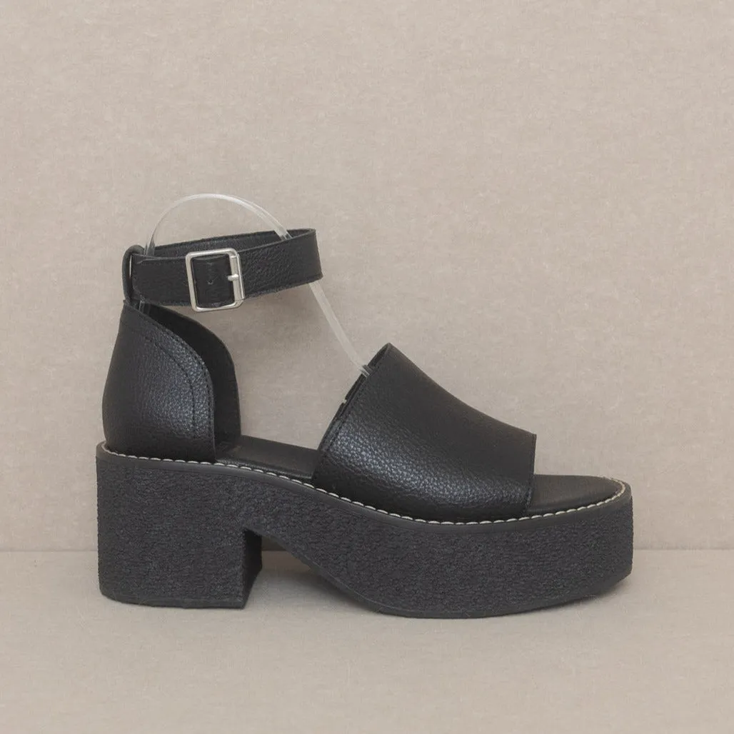 Black Faux Leather Platform Sandal