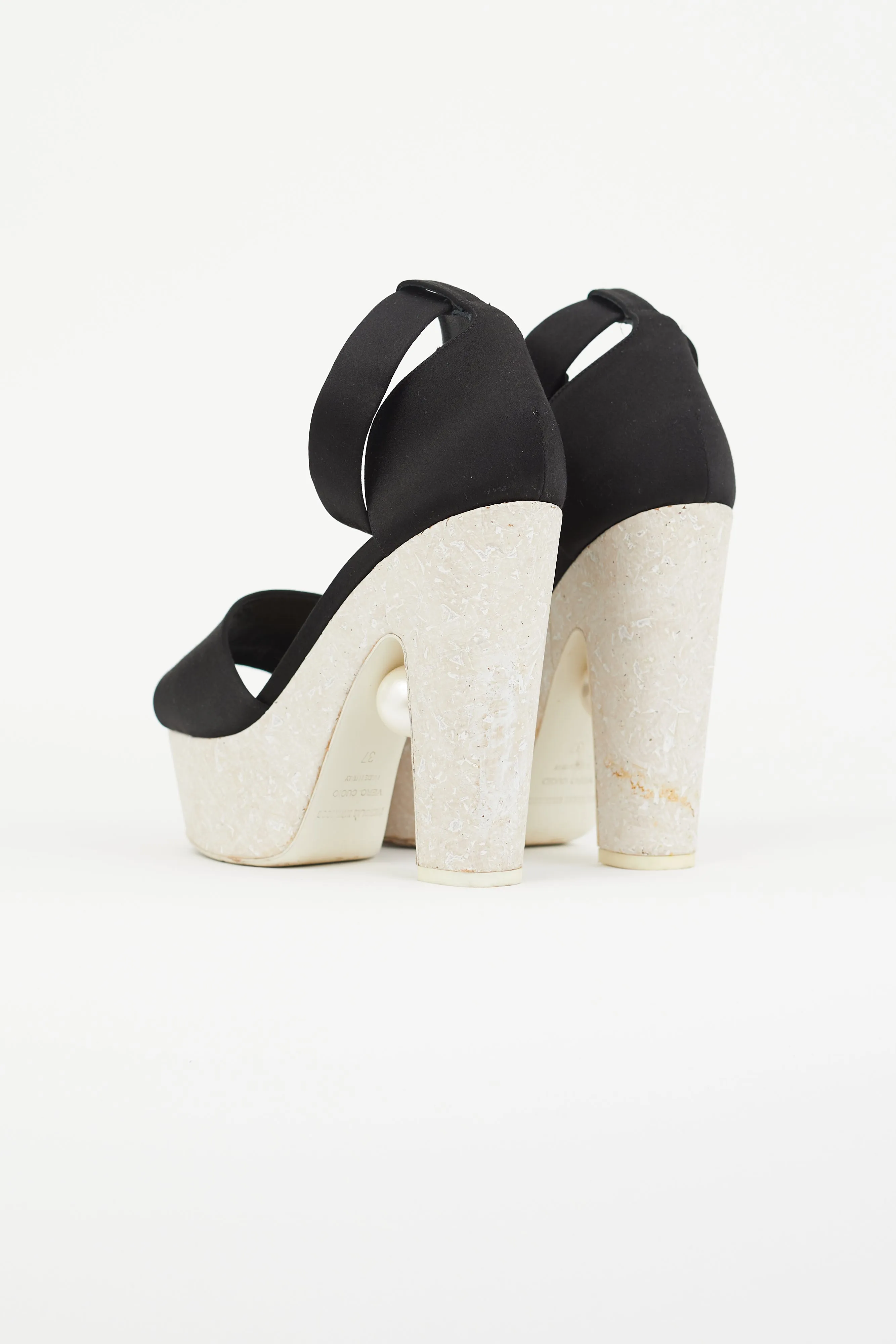 Black Satin Ankle Cuff Platform Heel