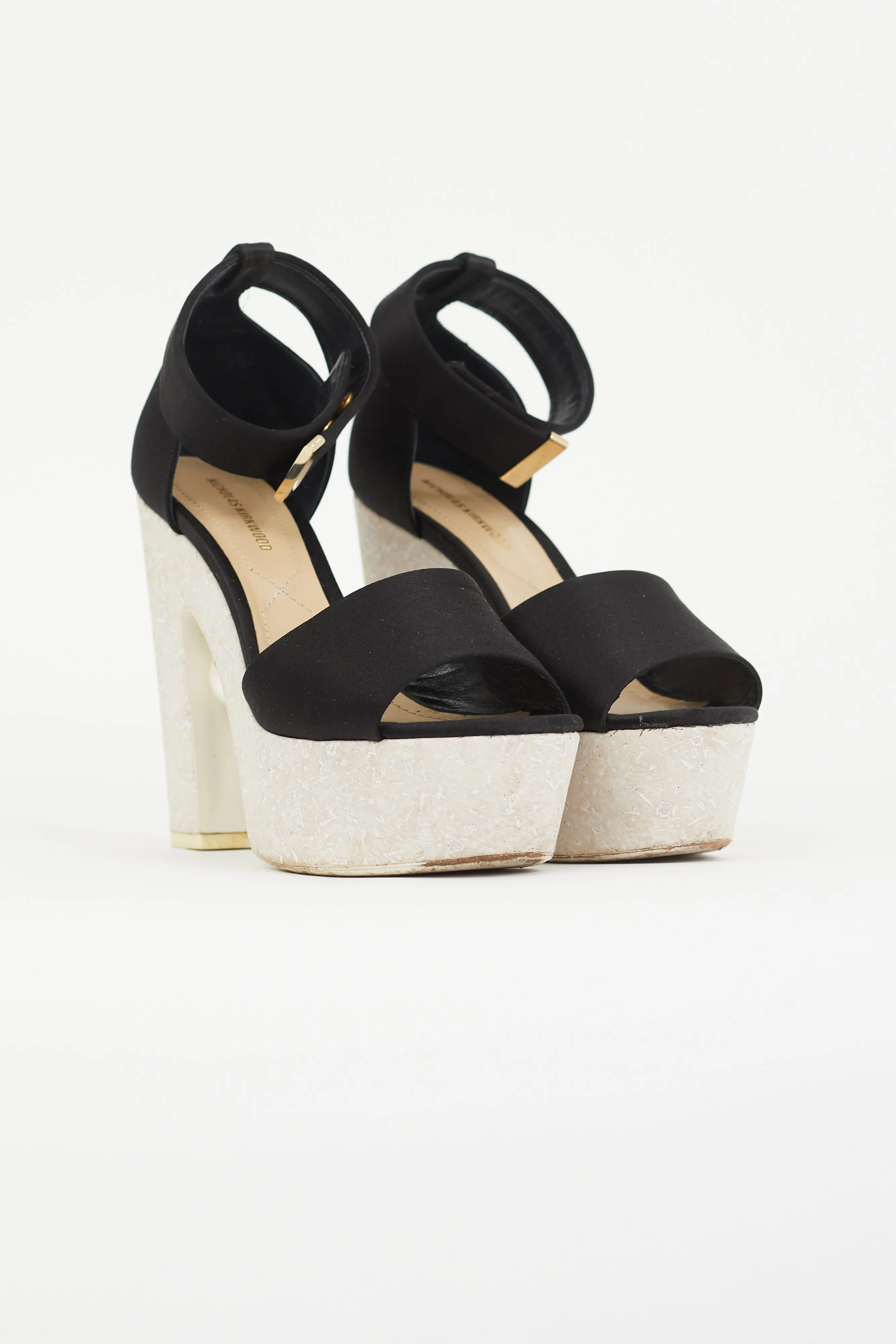 Black Satin Ankle Cuff Platform Heel