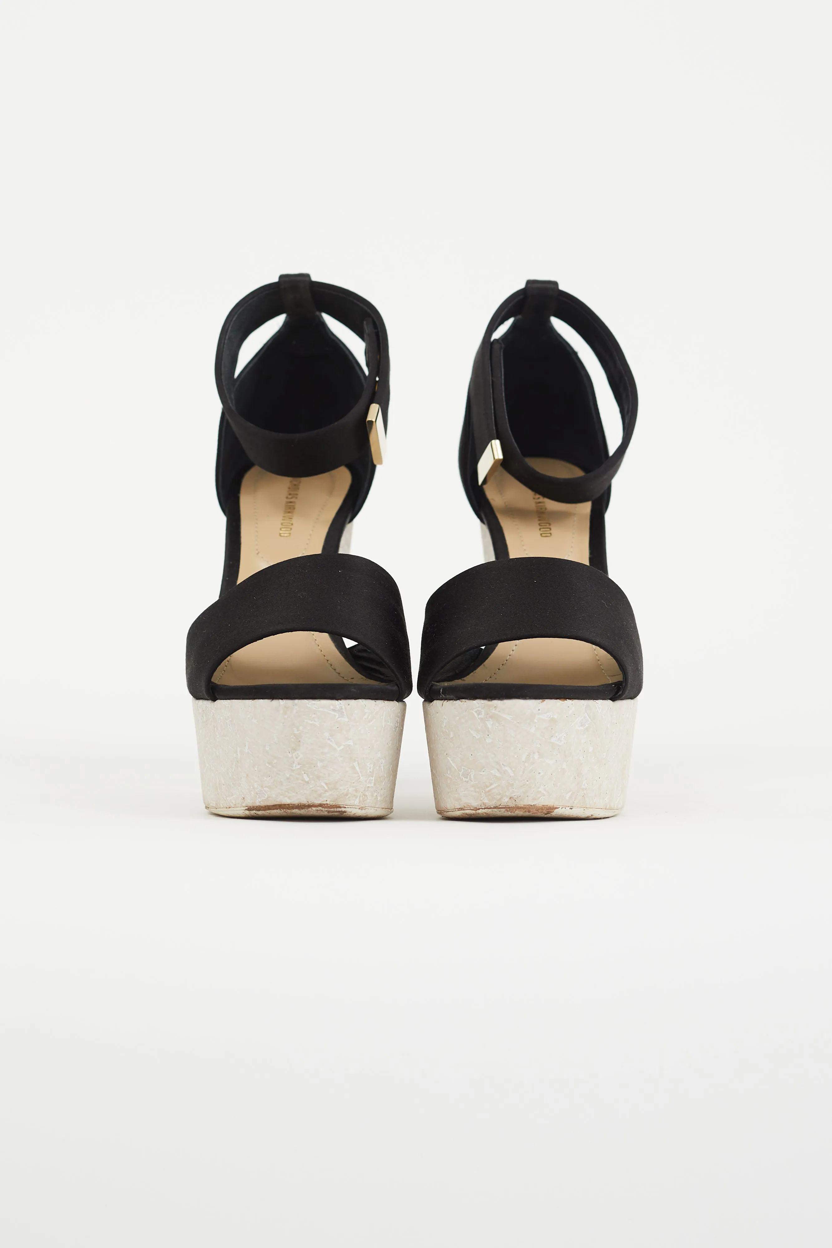 Black Satin Ankle Cuff Platform Heel