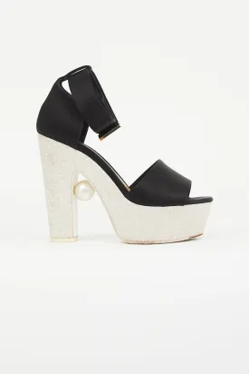 Black Satin Ankle Cuff Platform Heel