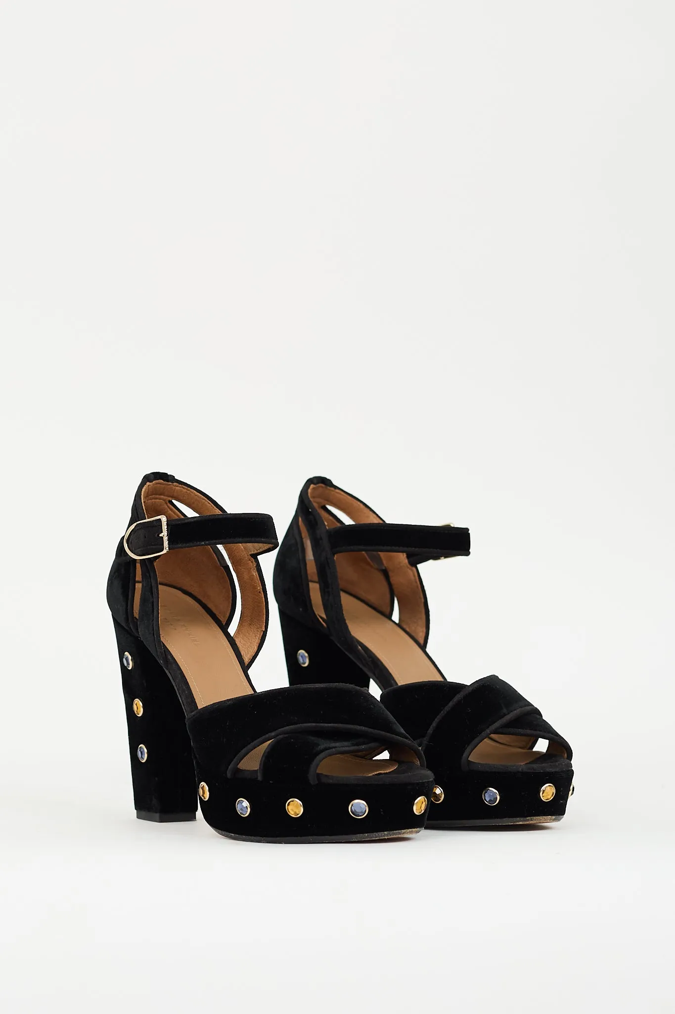 Black Velvet Embellished Platform Heel