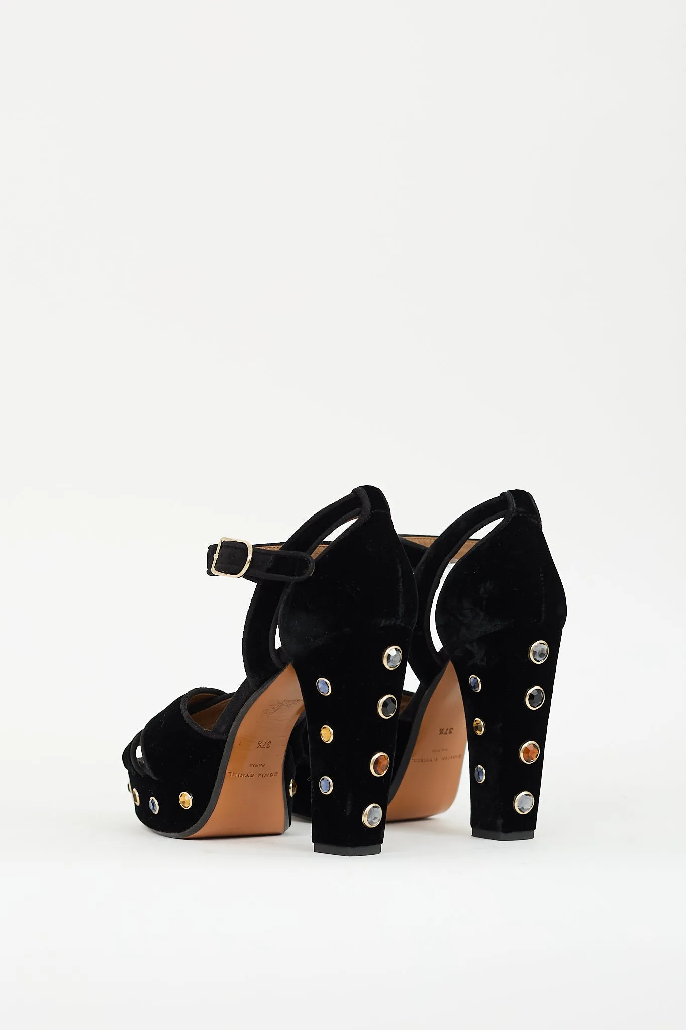 Black Velvet Embellished Platform Heel