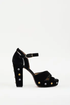 Black Velvet Embellished Platform Heel