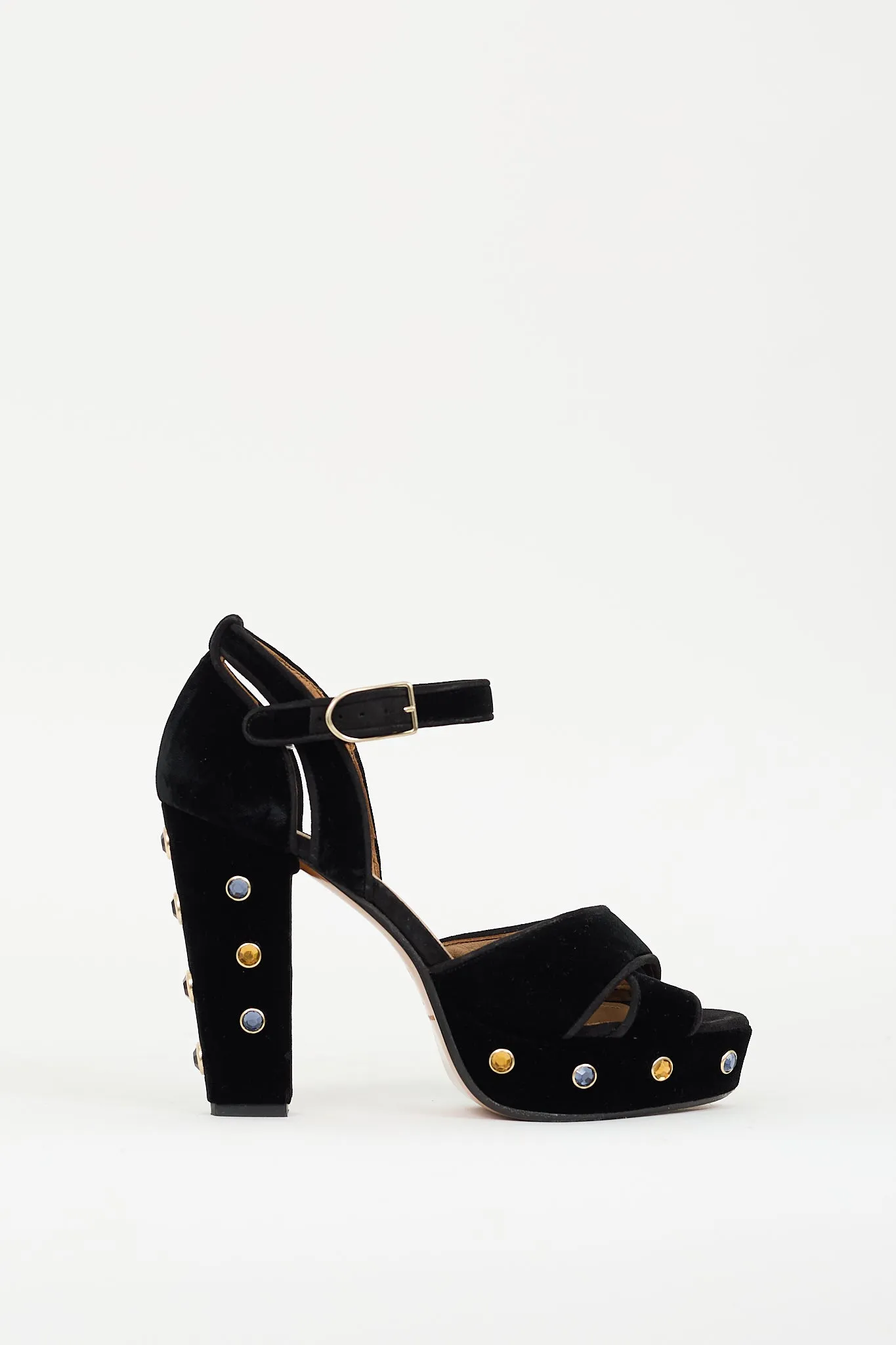 Black Velvet Embellished Platform Heel