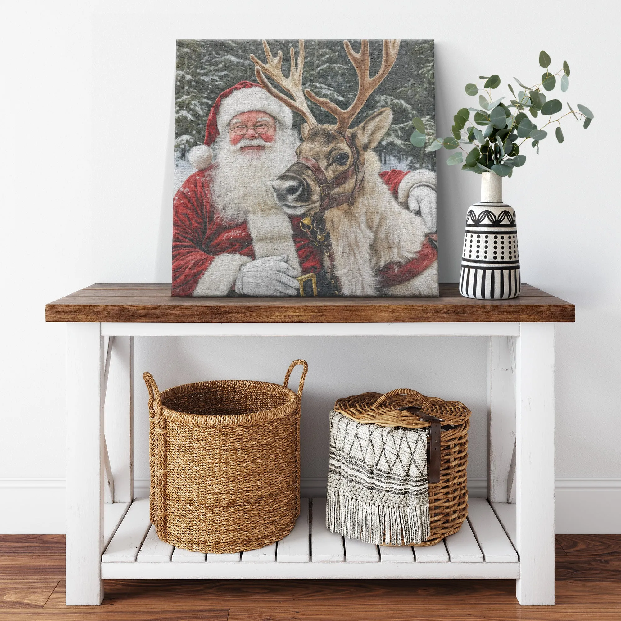 Santa Art - Santa and Prancer