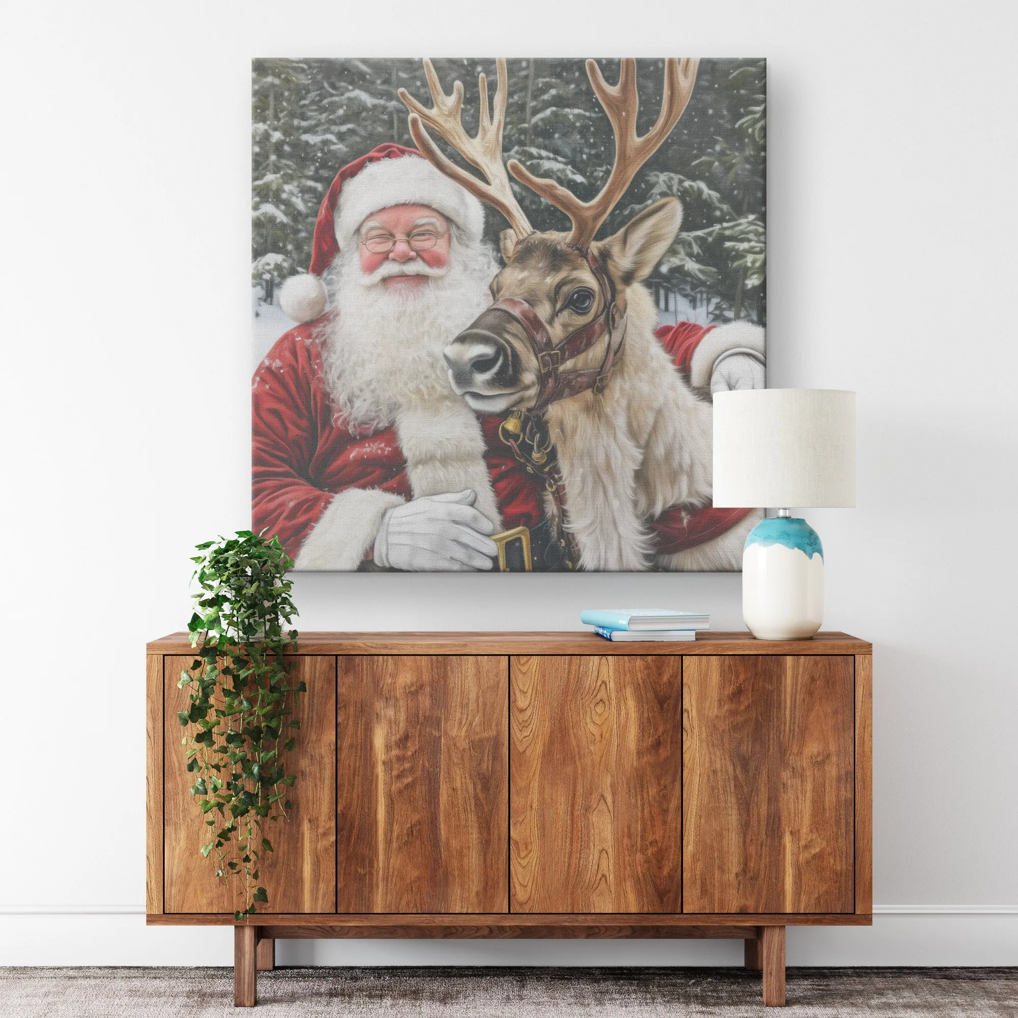 Santa Art - Santa and Prancer